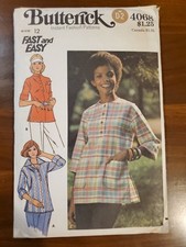 VTG 70s Butterick Sew Pattern 4068 Misses Pullover Top Shirt Pockets Sz 12
