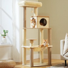 Multi-Level Wood Cat Tower Condo Tree w/ Sisal Scratching Posts Large Hammock
