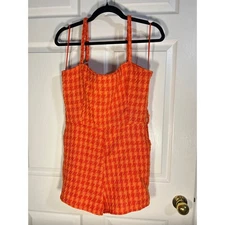 Day + Moon Womens Romper Jumpsuit Orange Houndstooth Sleeveless Casual - Size L