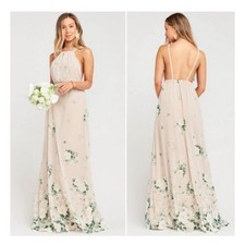 Show Me Your Mumu Amanda Floral Halter Maxi Dress Beige White Green Small