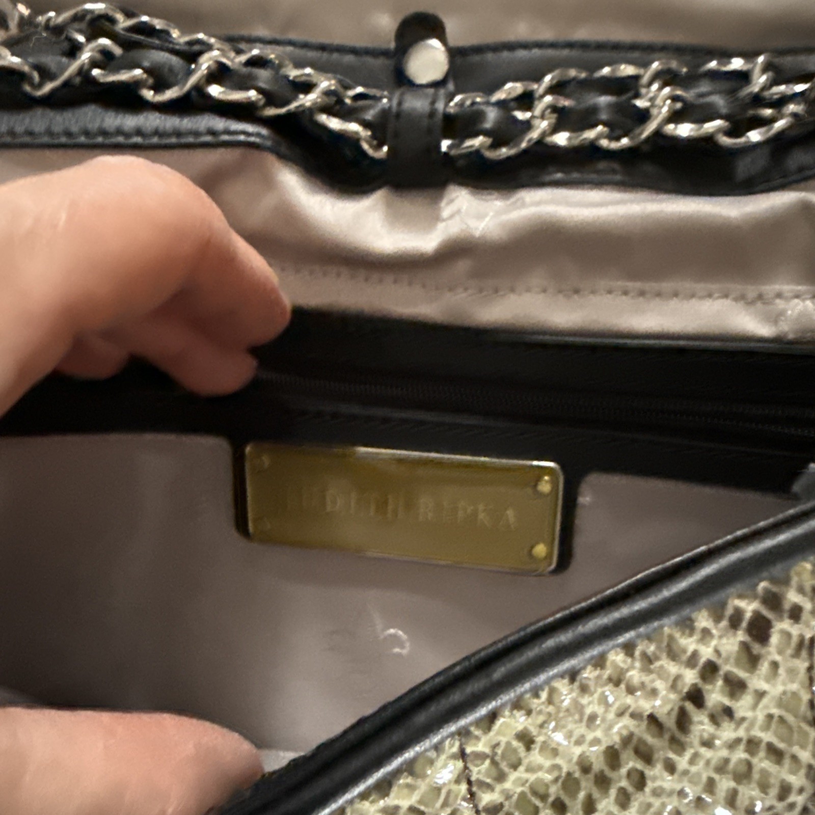 JUDITH RIPKA Python Snakeskin Print Leather Quilt… - image 7