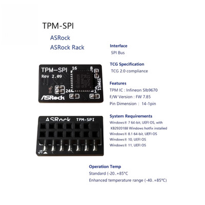 1PC NEW Asrock TPM-SPI TPM Module (14 Pin 14-1) TPM 2.0 Trusted Platform