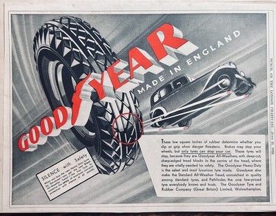 1933 British Made Goodyear Tyre Vintage Ad #N1187