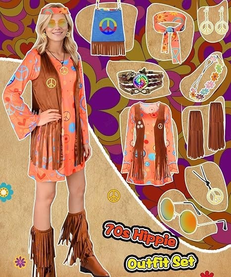 Sale Ebay Hippie Dresses Cheap Sale Adult Women Flower Hippie Costume 1960s 70s Fashion Hippie Halloween Fancy Dress EBay - Foto 6