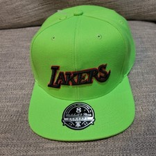 Mitchell And Ness Dynasty Los Angeles Lakers  Fitted Hat 8 Neon Green.