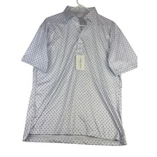 Collars  Co Mens Large Dress Collar Polo Shirt White Blue Geometric Performance