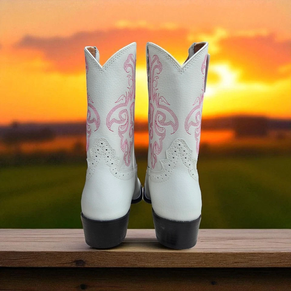 Justin Boots Kids 5.5 D Pink White Blush Leather Embroidered Western Boot JK101 - Image 4 of 4