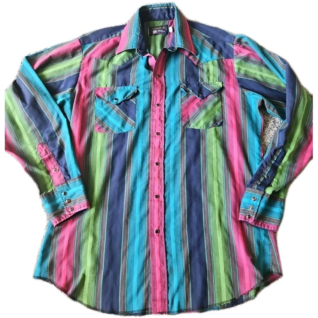 Chemise Western Vintage Panhandle Slim – Homme Taille 15 – Rose à Rayures – USA