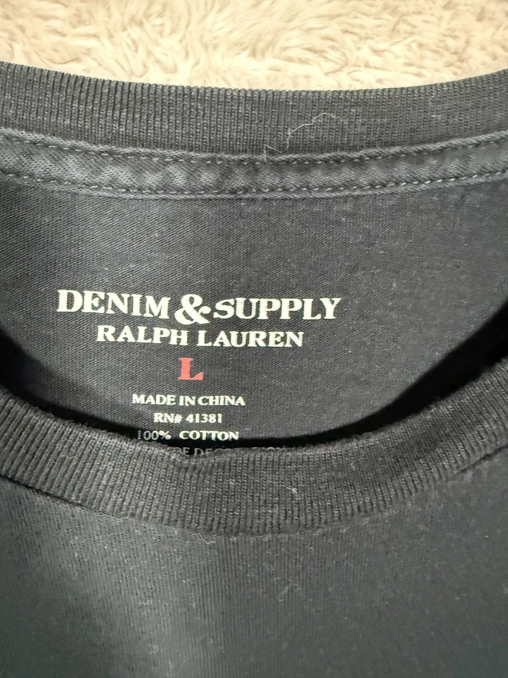 Camiseta Ralph Lauren Denim & Supply Para Hombre Talla L Negra Bandera Americana Gráfica Foto 2 de 4