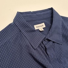 Haggar Men's Blue Geometric Casual Button Dress Shirt Long Sleeve 2XL
