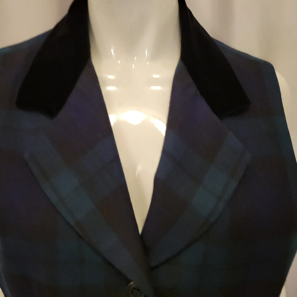 Giorgio Sant' Angelo Chaleco Mujer Grande Lana Tartán Cuadros Terciopelo Rumania Botón Foto 2 de 4