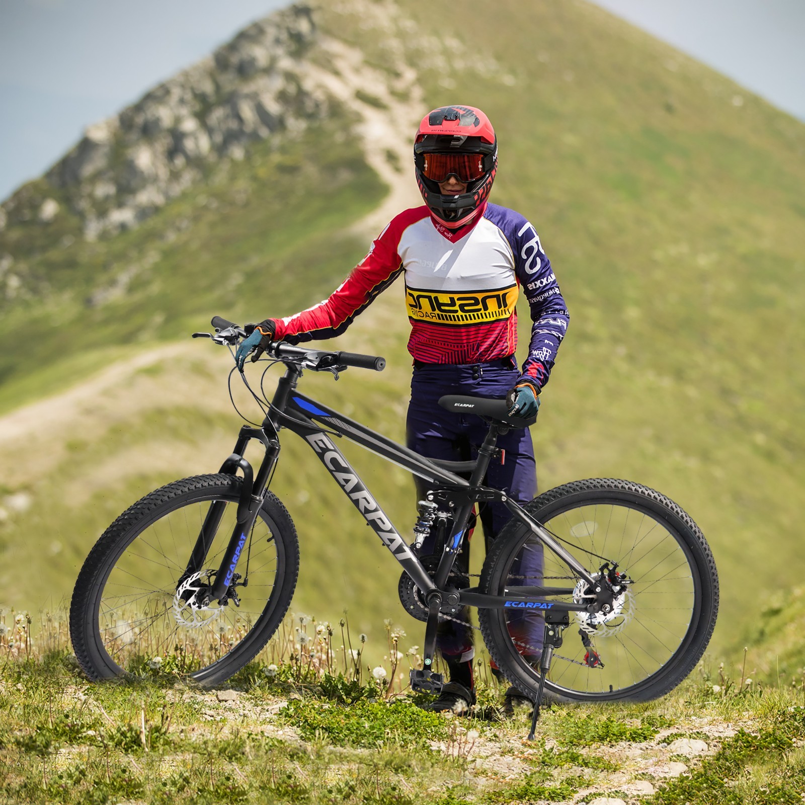27.5-Inch Mountain Bike,21 Speed Full Suspension Adult Trail Commuter Bike,Black