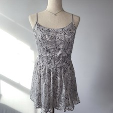 Urban Outfitters Kimchi Blue Floral Purple Satin Corset Babydoll Romper Dress