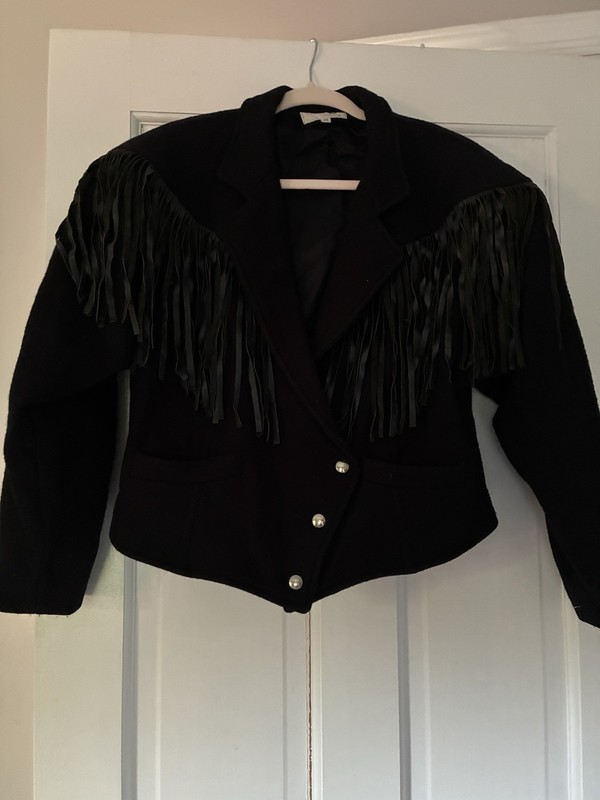 Mark Up Vintage Made In California Wool & Leather Fringe Short Jacket Medium