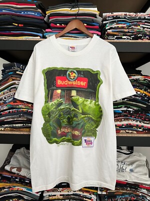 1997年 Budweiser ベドワイザー ビンテージtシャツ XL Vintage 1997 Budweiser Chameleon Beer Graphic Promo White T-shirt