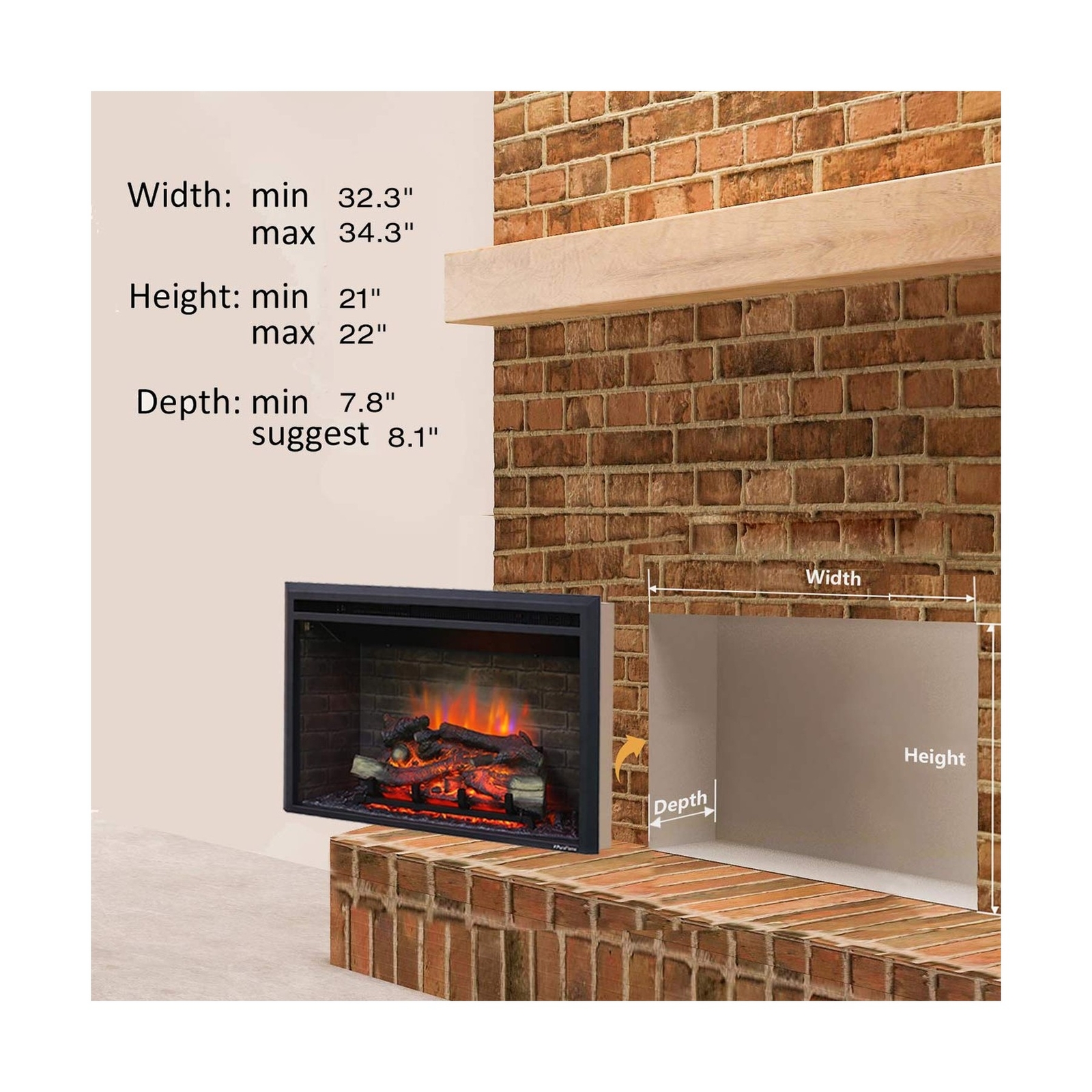 PuraFlame Western Electric Fireplace Insert with Fire Crackling Sound