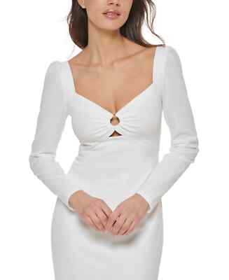 guess white long sleeve dress GUESS Women's White Long Sleeve O-Ring Bodycon Dress - 12 - White