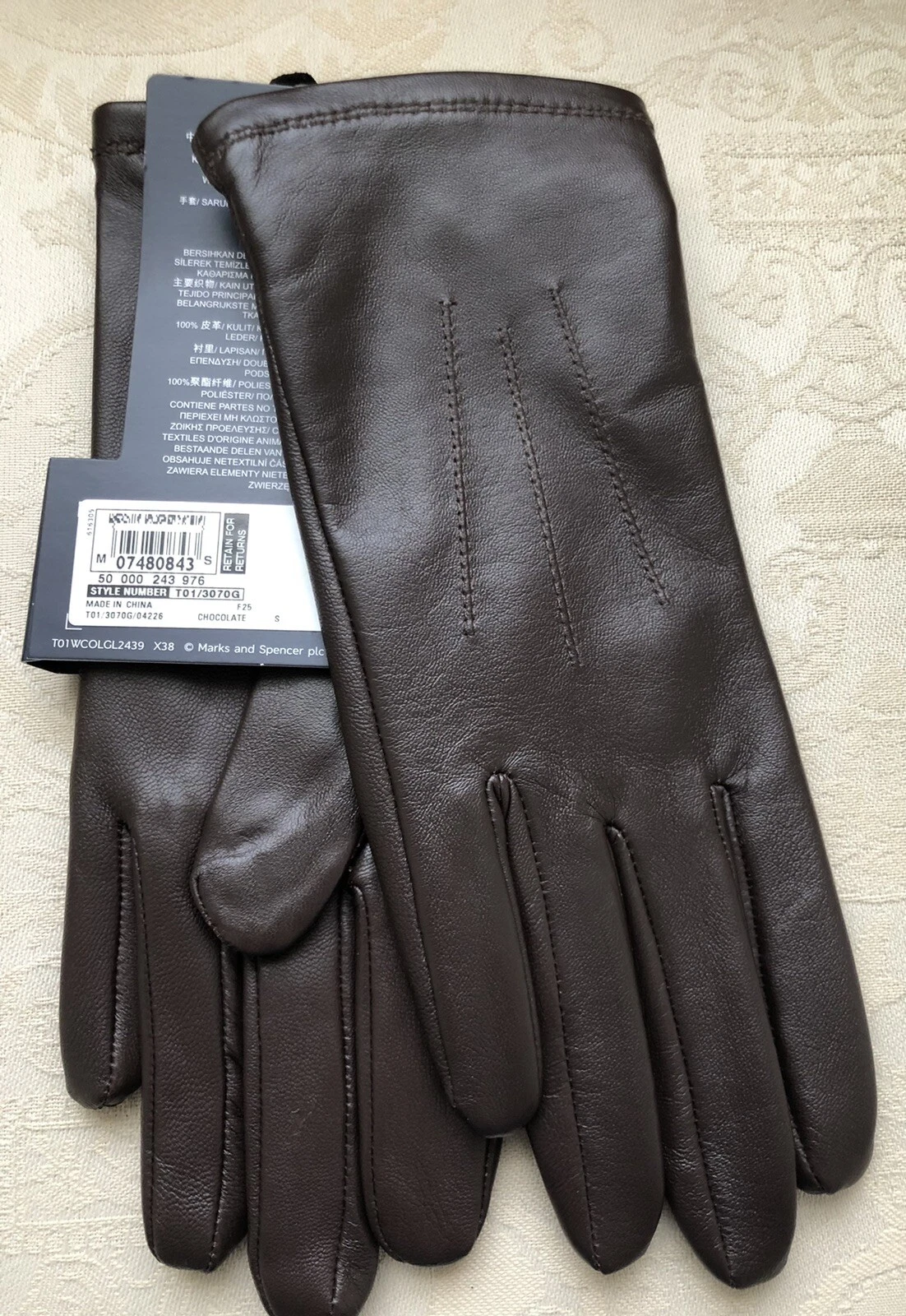 M&S Collection Women's Chocolate Brown Leather Gloves Size Small