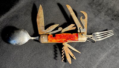 Vintage Multi-Tool Boy Scout Hobo Camping Pocket Knife Spoon & Fork