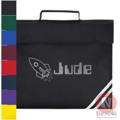 Buchtasche Rakete personalisiert. Rip-Strip  Verschluss, Kindernamen hinzufügen individuell