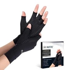 HENOTIC Copper Arthritis Gloves for Women Men Fingerless Breathable & Moistur...