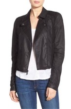 Paige Silvie Leather Moto Jacket Cropped Trim Black Suede Leather Sz L New $895
