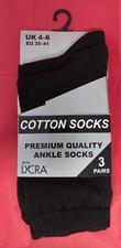 TWO Pairs Not 3 as labelled BLACK Cotton Ankle Socks Ladies UK Size 4-6 Work
