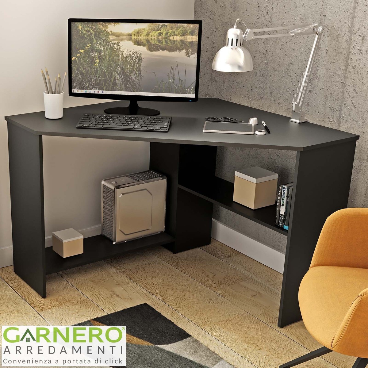 Scrivania ufficio angolare salvaspazio 80x80cm nero studio design