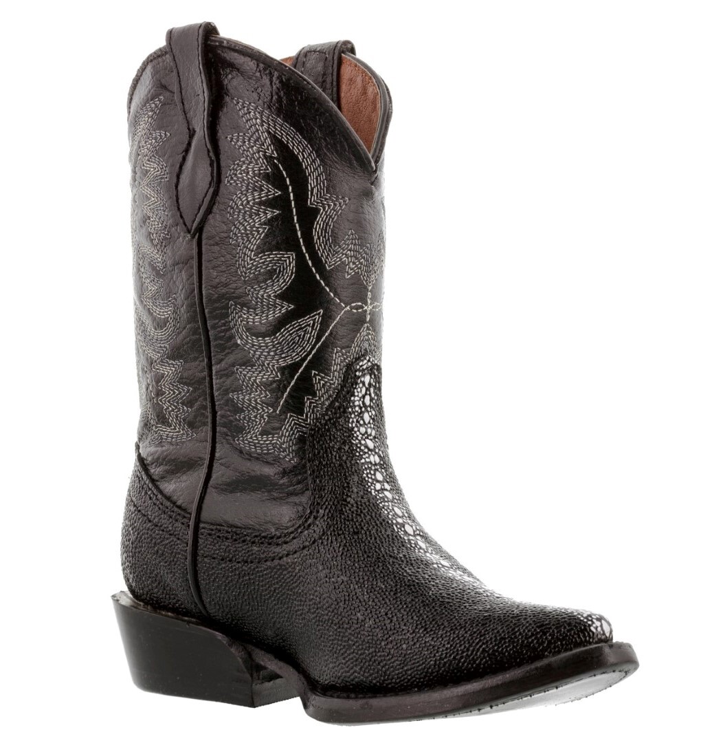 Kids Toddler Black Real Leather Cowboy Boots Stingray  display picture 1