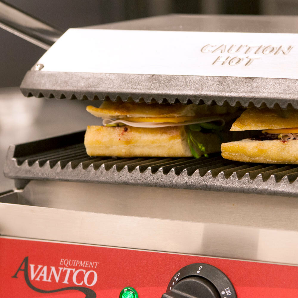 Avantco P78 Grooved Top Bottom Commercial Panini Sandwich Press Grill