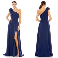 NEW IEENA For Mac Duggal NAVY One Shoulder BOW ACCENT High Slit A-LINE GOWN 8