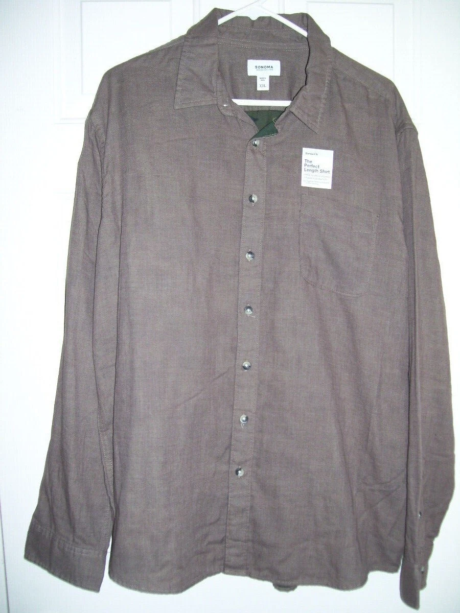 SONOMA THE PERFECT LENGTH BROWN SHIRT MEN'S XXL BUTTON DOWN L