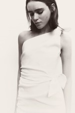 BNWT ZARA ASYMMETRIC STRETCHY DRESS WITH TIES ECRU SIZE XS