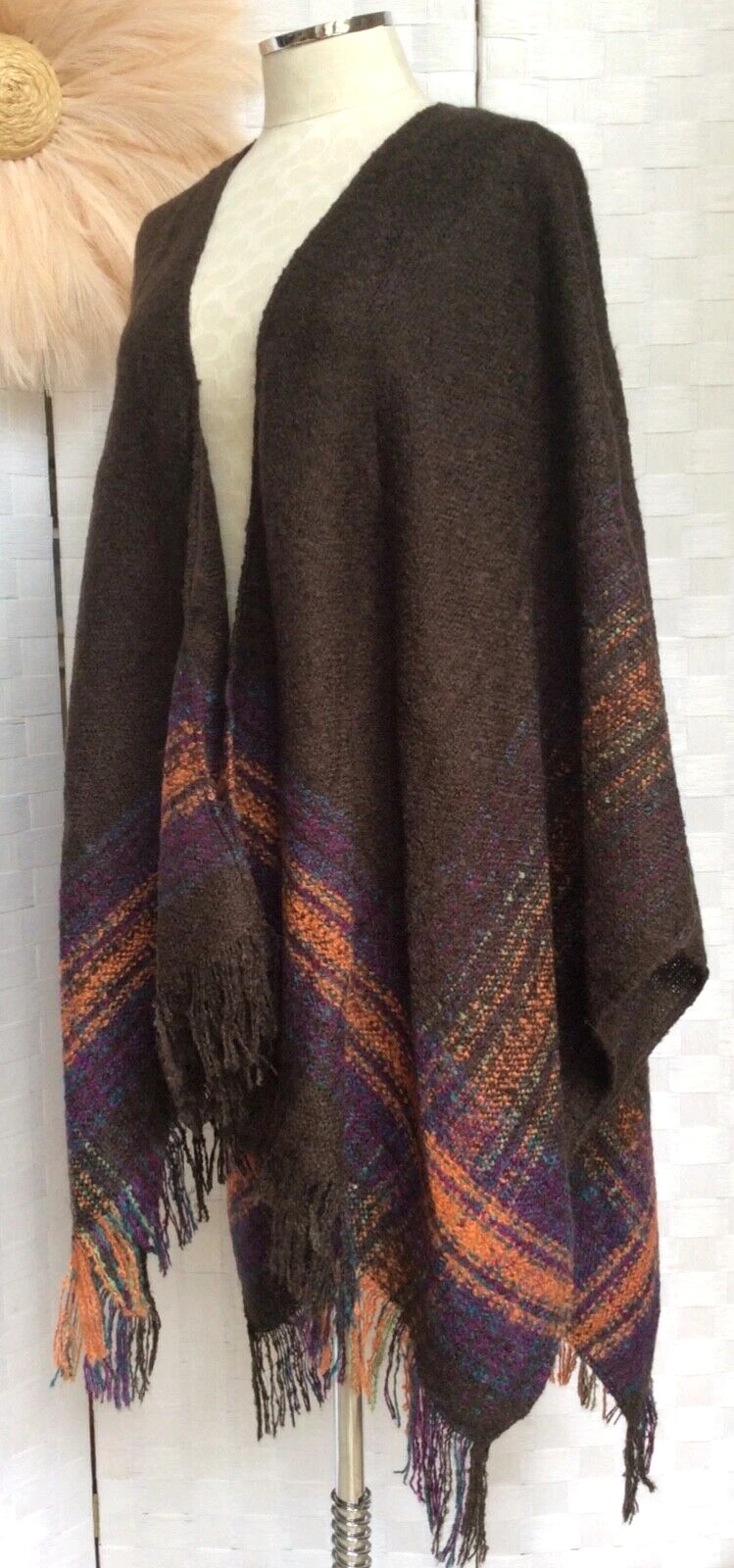 NWT SAKS Fifth Avenue Mohair Wool Cape Poncho Wrap Cardigan Sweater OS FXK