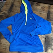 FILA Sport Youth XL 16 Blue Neon Yellow 1/4 Zip Pullover Hooded Sweatshirt EUC
