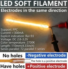3v Warm white 2700k. Flexible led filament Same side connection hobby diorama 
