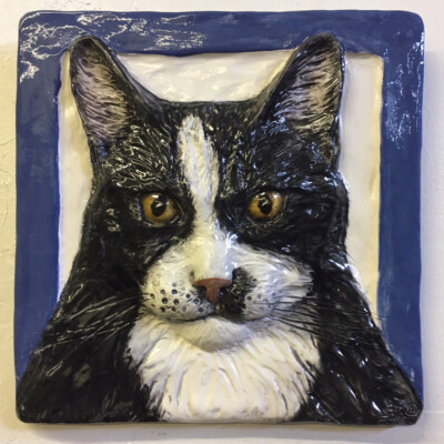 Longhair Cat Ceramic Tile Handmade 3d Pet Portrait Animals Sondra Alexander Art