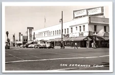 San Fernando Main St~Porter Hotel & Flynn's Grill Roof Signs~McMahan~1950s RPPC