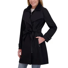 Halston Women's Belted Trench Coat Black Small NWT