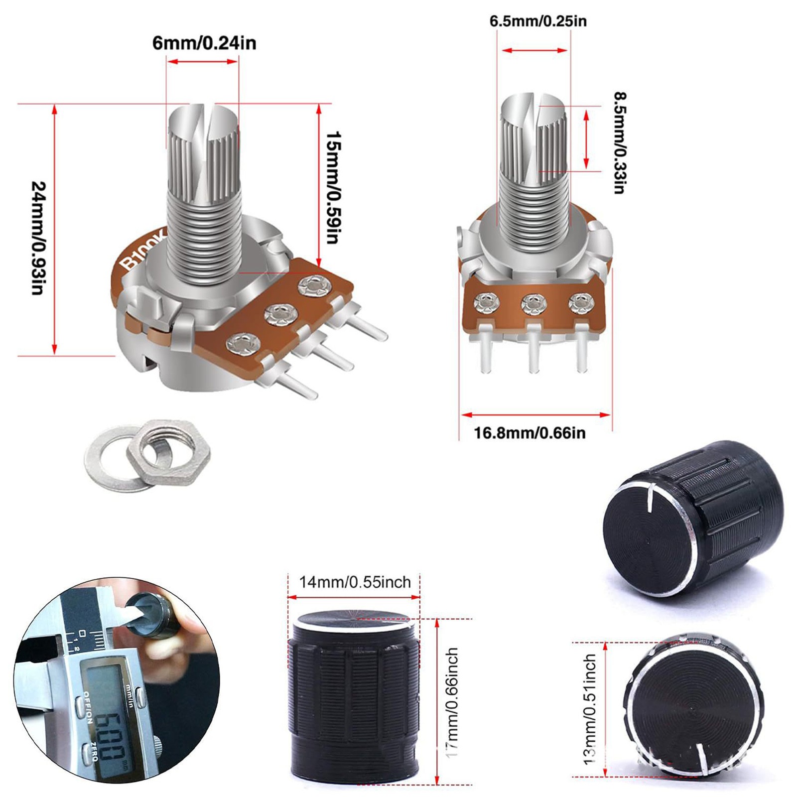 60pcs/set B5K 10K 20K 50K 100K Ohm Linear Taper Rotary Audio Potentiometer