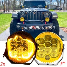 2X 5" LED Work Light Spot Fog Pod Amber DRL Fit Jeep Wrangler JK TJ CJ Offroad