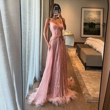 Sumnus Elegant Pink A-Line Evening Dresses Floor-Length Draped Formal Occasion