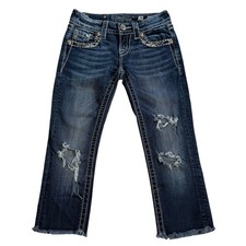 Miss Me Jeans Signature Cropped Embellished Rhinestone Raw Hem Women  s Size 24