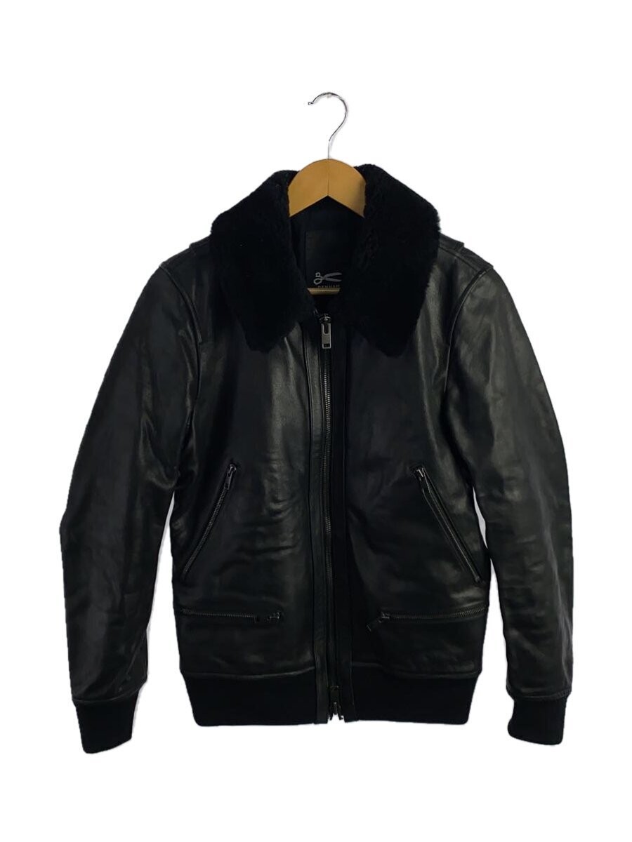 Denham Leather Blouson Jacket in Black Cowhide Plain Style 1110111 173