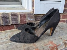 PALOMA Vintage Black Suede And Mesh Pointed Toe Heels-Sz 7.5B Made In Italy