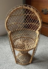 Sedia vintage anni 70 miniatura vimini rattan pavone bambole supporto piante altezza 40 cm