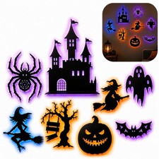 Halloween Silhouette Decorations, Colorful Glow Witch Ghost Bat Pumpkin Cutouts