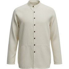 Orvis Cream Linen Cotton Blend Mandarin Collar Button Up Shirt Made in USA Med