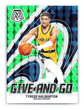 2023-24 Panini Mosaic #7 Tyrese Haliburton Give and Go Mosaic Green Prizm Pacers
