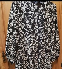 Max Studio Floral Maxi Dress Womens Large Black White Button Front
